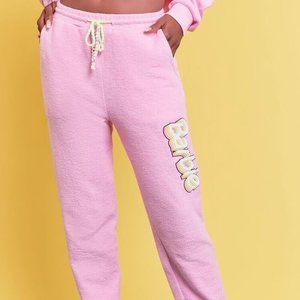 Barbie x Forever 21 Pink Graphic Beaded Terry Jogger Sweat Pants (Size S) NWT